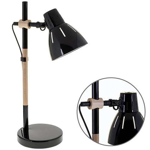 Candeeiro de mesa DALVA 1xE27 Alt.47xD.23cm preto/madeira natural