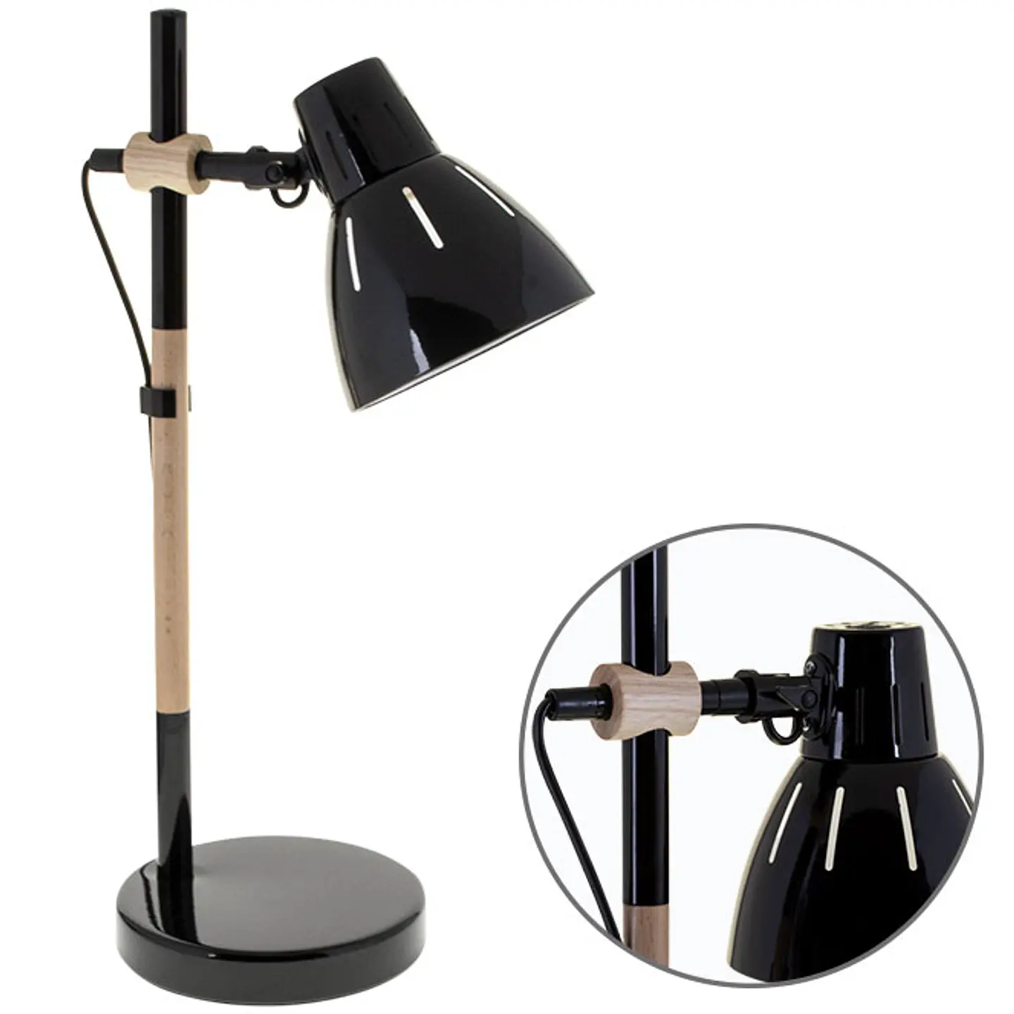 Candeeiro de mesa DALVA 1xE27 Alt.47xD.23cm preto/madeira natural 1