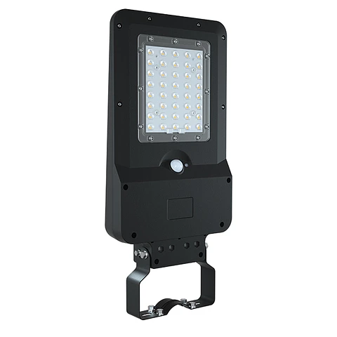 Aplique solar DALTON c/sensor e painel solar IP65 25W LED 3000lm 6000K 90° C.23,19xL.49,25xAlt.5,8cm