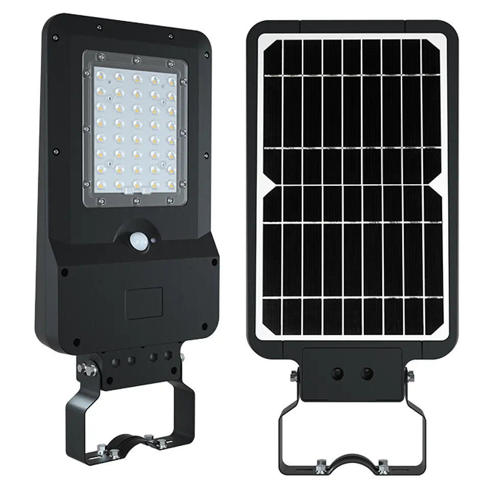 Aplique solar DALTON c/sensor e painel solar IP65 25W LED 3000lm 6000K 90° C.23,19xL.49,25xAlt.5,8cm 2