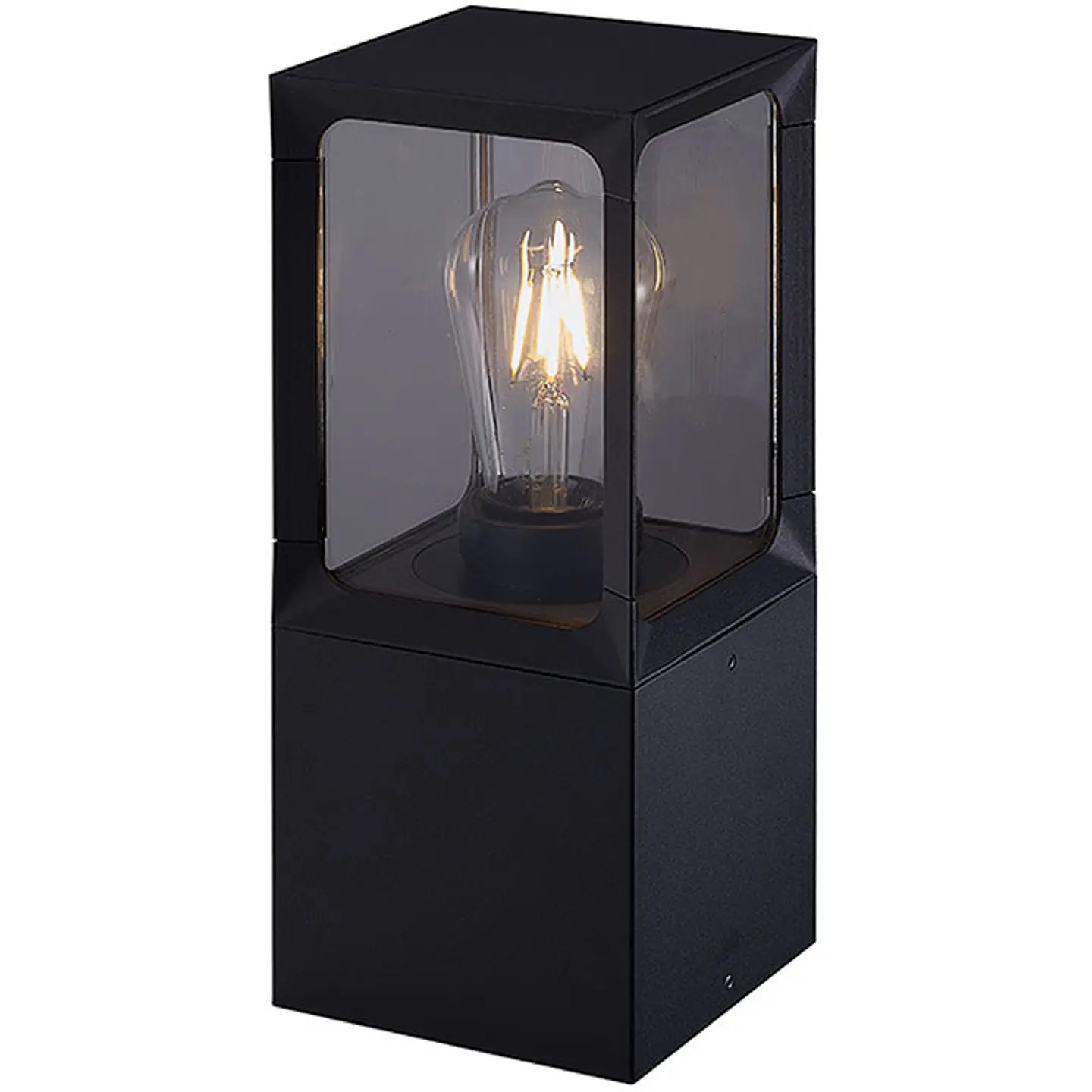 Pilar CRIZ IP44 1xE27 C.12,3xL.12,3xAlt.30cm alumínio+vidro preto 1
