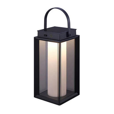 Candeeiro de mesa KAYLA IP54 1x2W LED 200lm 3000K C.16xL.16xAlt.47,5cm preto, com painel solar