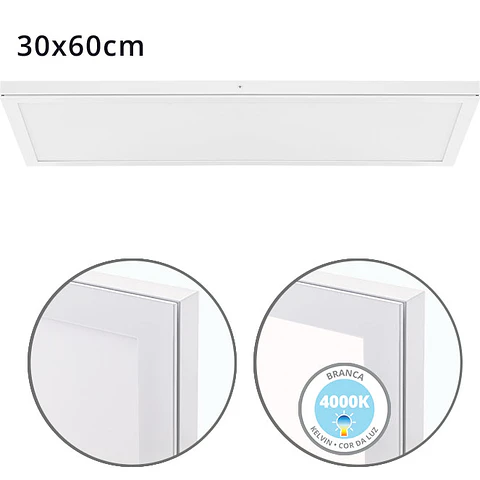 Painel de superfície VOLTAIRE 30x60 36W LED 2880lm 4000K 120° C.60xL.30xAlt.2,3cm