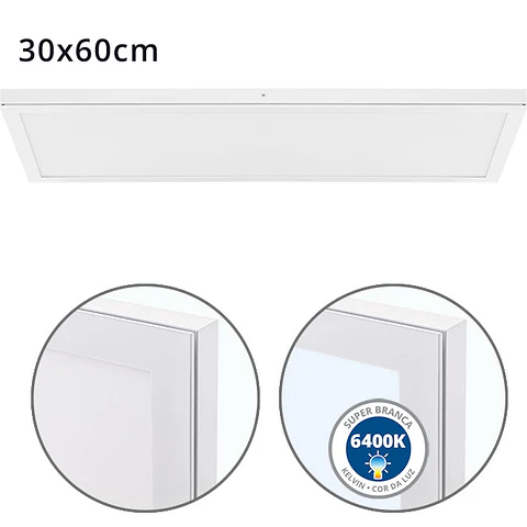 Painel de superfície VOLTAIRE 30x60 36W LED 2880lm 6400K 120° C.60xL.30xAlt.2,3cm