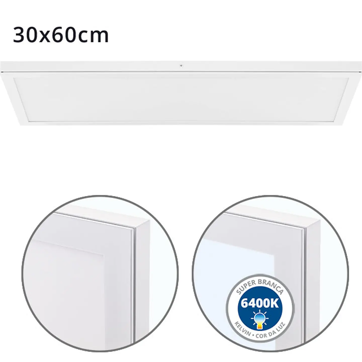Painel de superfície VOLTAIRE 30x60 36W LED 2880lm 6400K 120° C.60xL.30xAlt.2,3cm 1