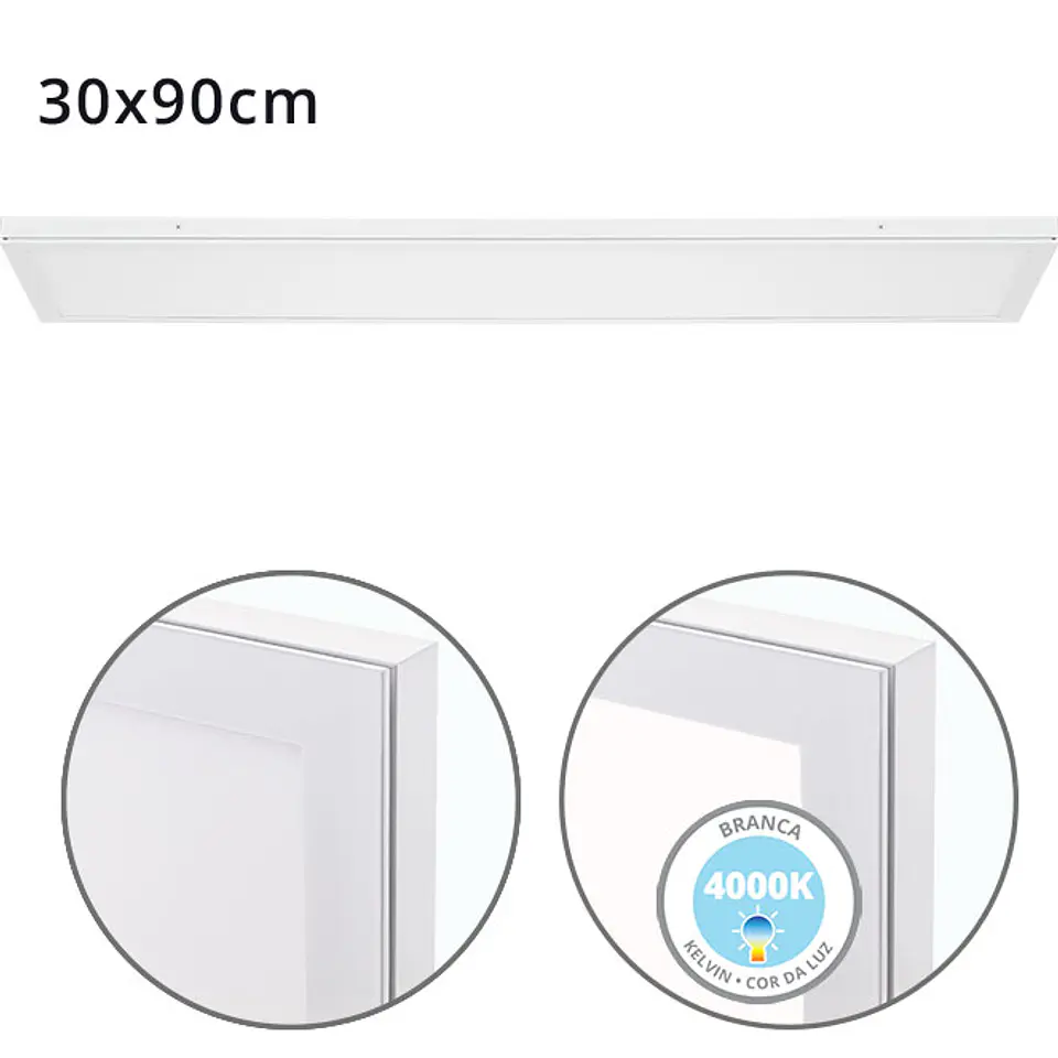 Painel de superfície VOLTAIRE 30x90 72W LED 5760lm 4000K 120° C.90xL.30xAlt.2,3cm 1