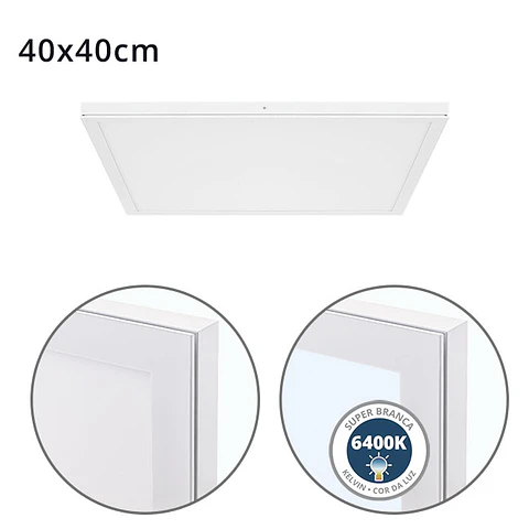 Painel de superfície VOLTAIRE 40x40 36W LED 2880lm 6400K 120° C.40xL.40xAlt.2,3cm branco