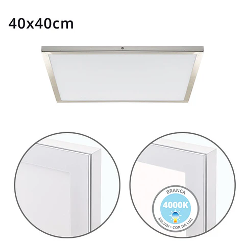 Painel de superfície VOLTAIRE 40x40 36W LED 2880lm 4000K 120° C.40xL.40xA.2,3cm níquel