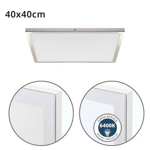 Painel de superfície VOLTAIRE 40x40 36W LED 2880lm 6400K 120° C.40xL.40xA.2,3cm níquel