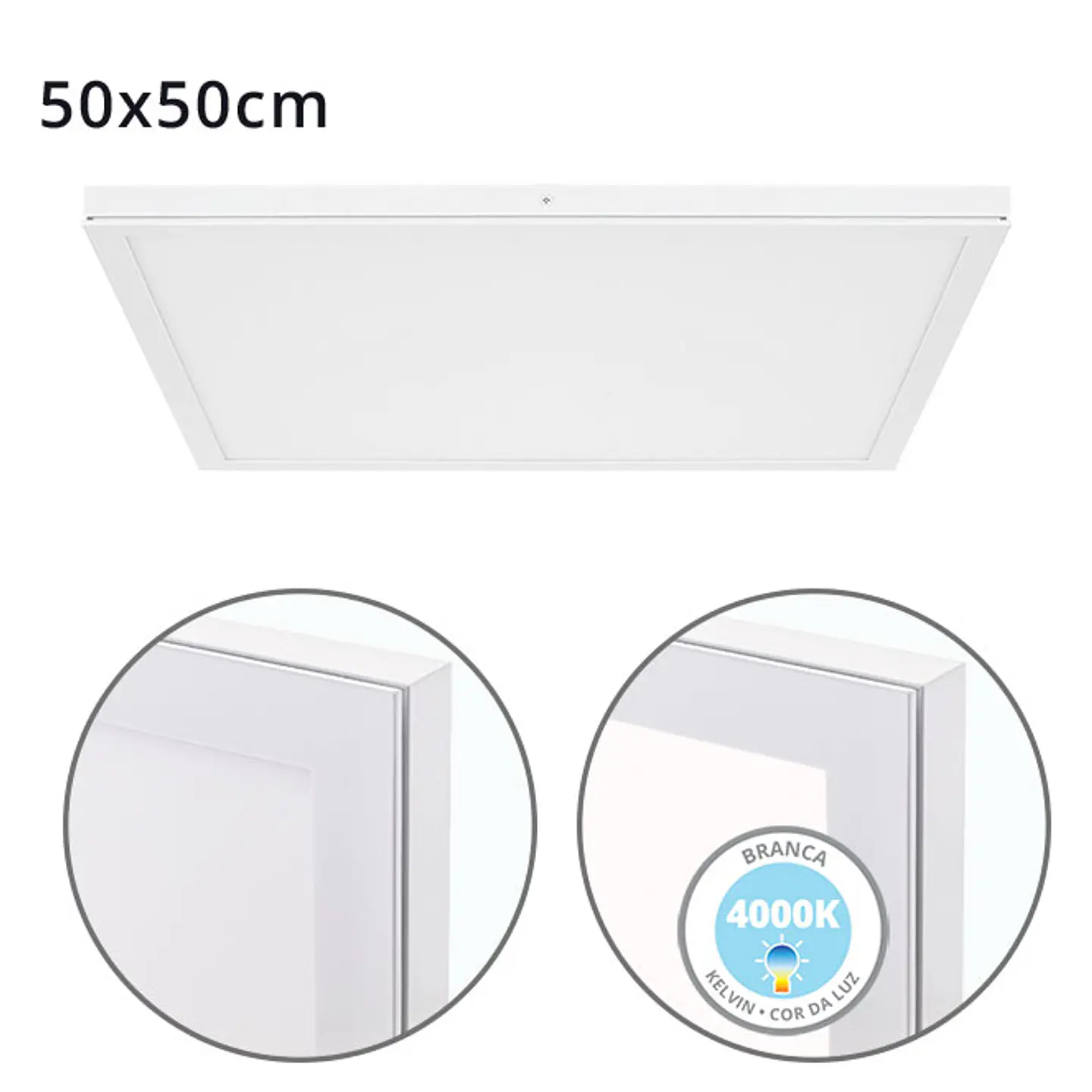 Painel de superfície VOLTAIRE 50x50 48W LED 3840lm 4000K 120° C.50xL.50xAlt.2,3cm branco 1