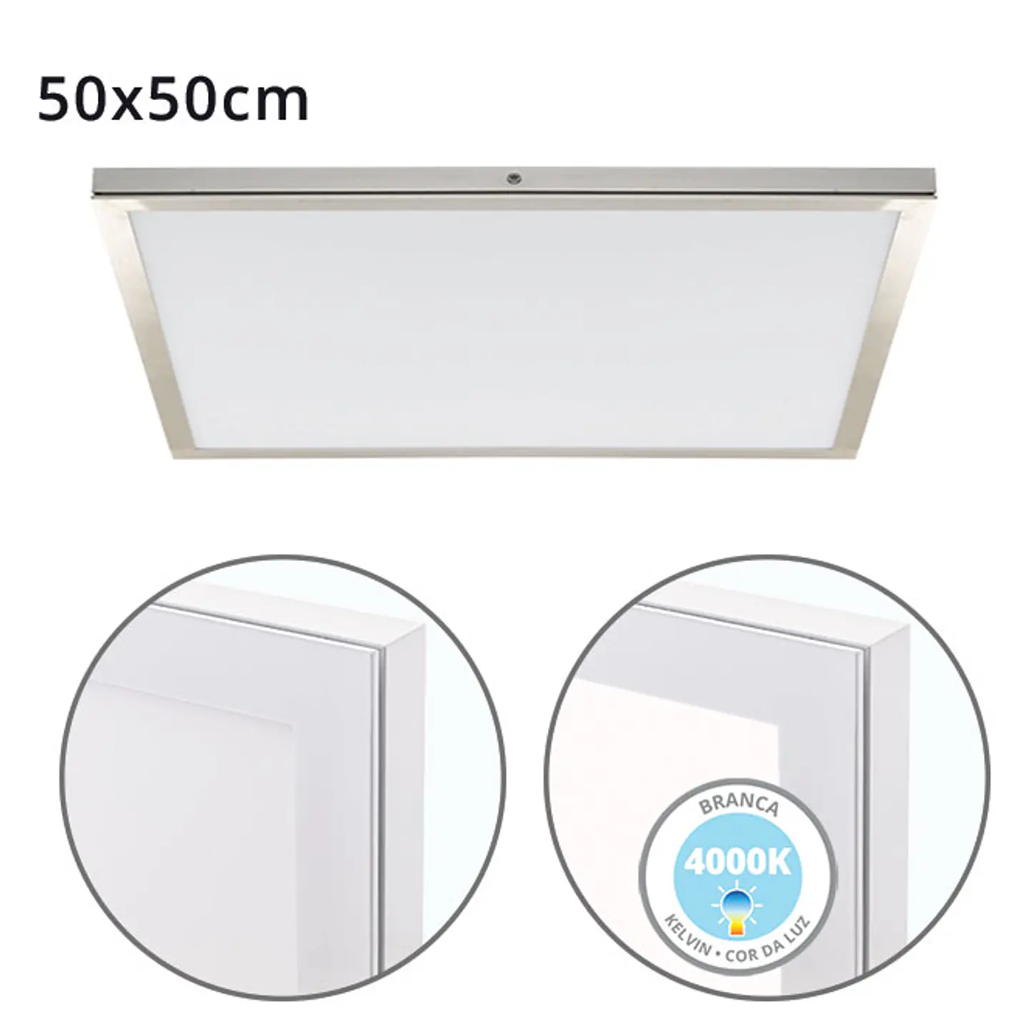 Painel de superfície VOLTAIRE 50x50 48W LED 3840lm 4000K 120° C.50xL.50xA.2,3cm níquel 1