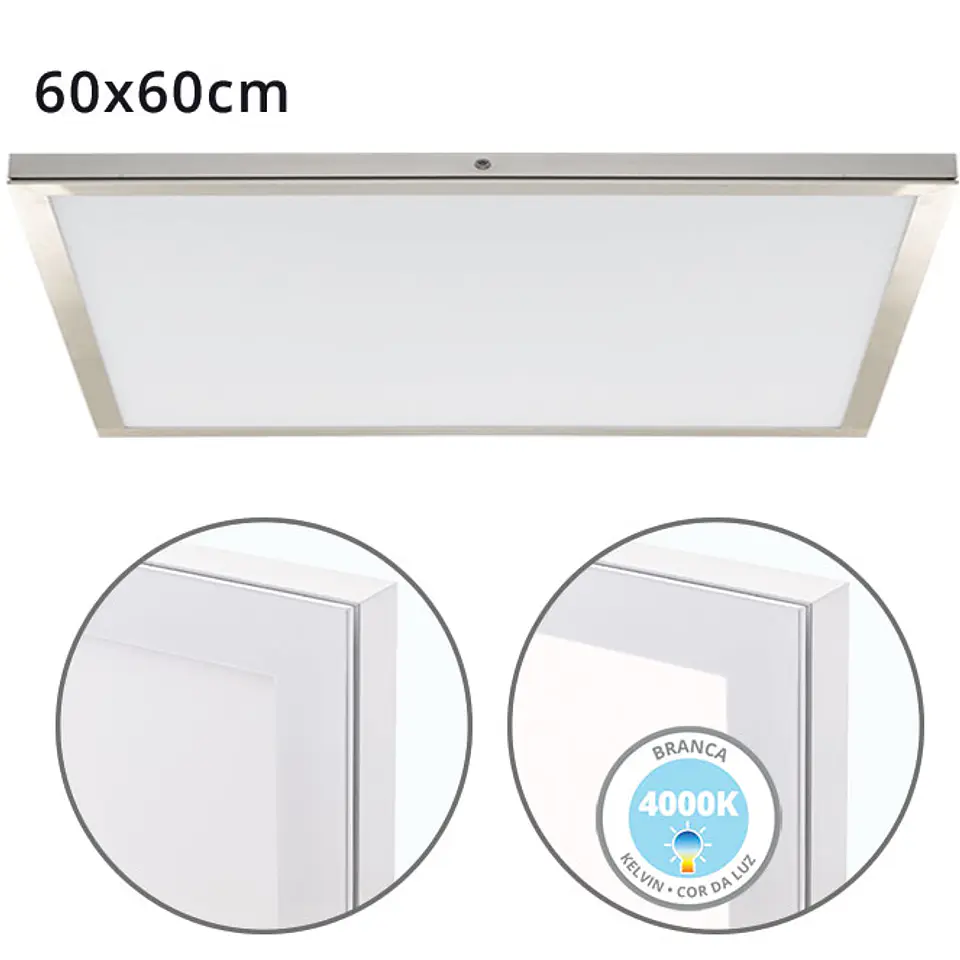 Painel de superfície VOLTAIRE 60x60 48W LED 3840lm 4000K 120° C.60xL.60xA.2,3cm níquel 1