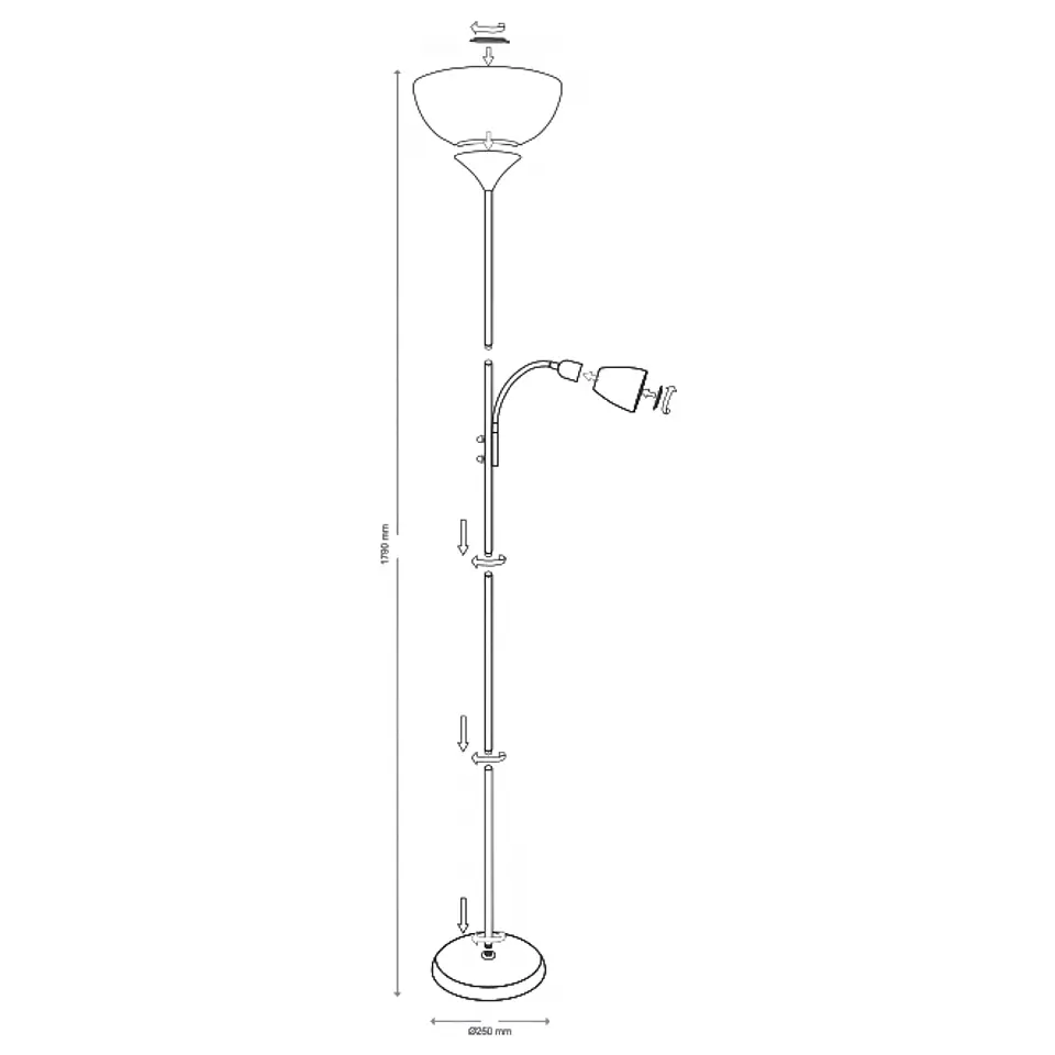 Candeeiro de pé TORINO com braço de leitura 1xE27+1xE14 Alt.179xD.25cm 3