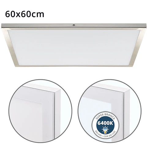 Painel de superfície VOLTAIRE 60x60 48W LED 3840lm 6400K 120° C.60xL.60xA.2,3cm níquel