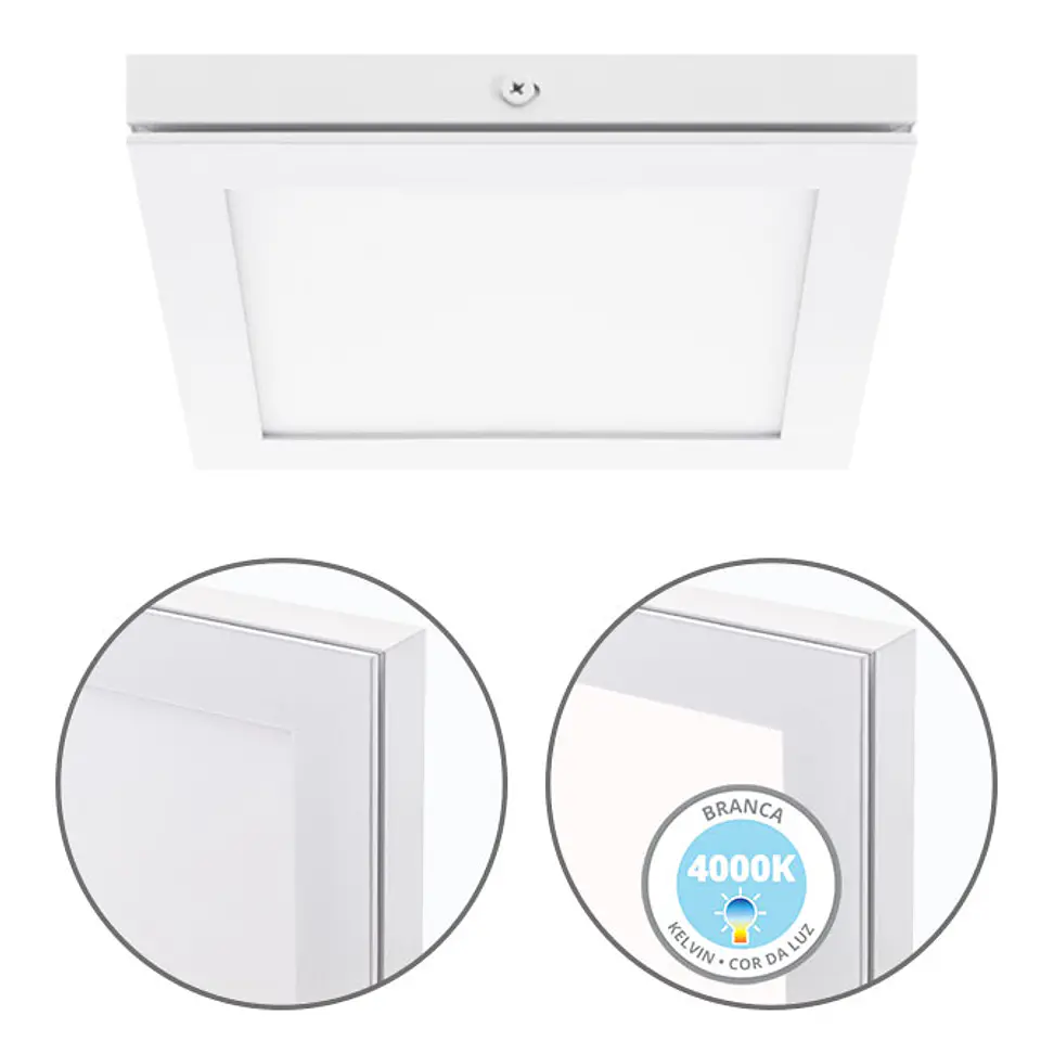 Painel de superfície TOLSTOI 17x17 12W LED 720lm 4000K 120° C.17xL.17xAlt.2,3cm 1
