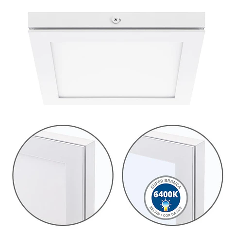 Painel de superfície TOLSTOI 17x17 12W LED 720lm 6400K 120° C.17xL.17xAlt.2,3cm