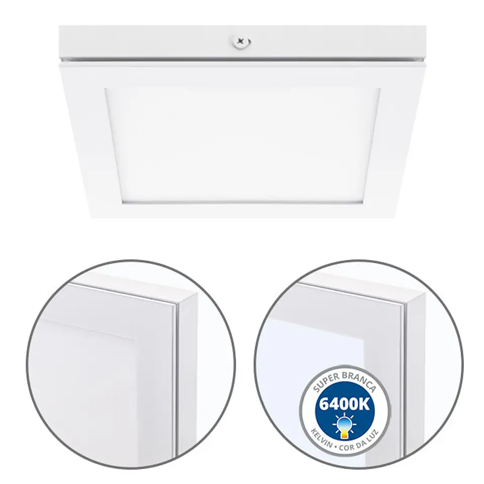 Painel de superfície TOLSTOI 17x17 12W LED 720lm 6400K 120° C.17xL.17xAlt.2,3cm 1