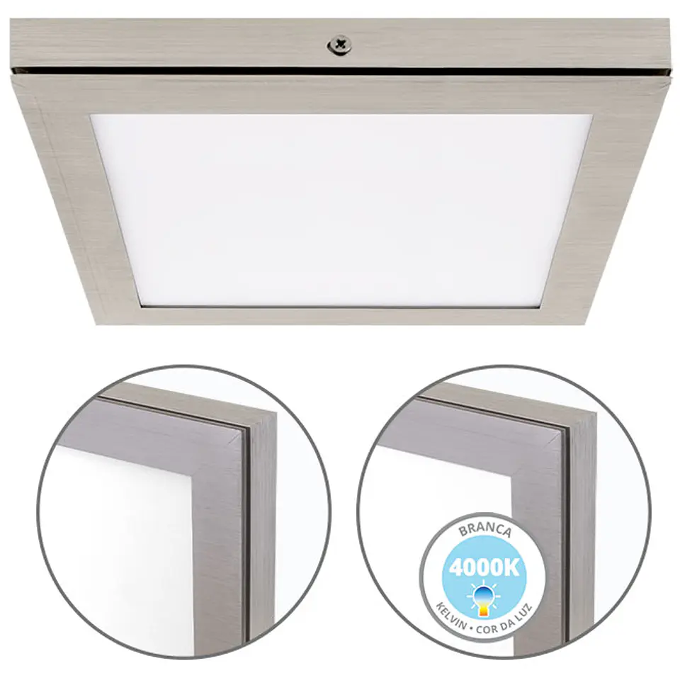 Painel de superfície TOLSTOI 22,5x22,5 18W LED 1080lm 4000K 120° C.22,5xL.22,5xAlt.2,3cm níquel 1