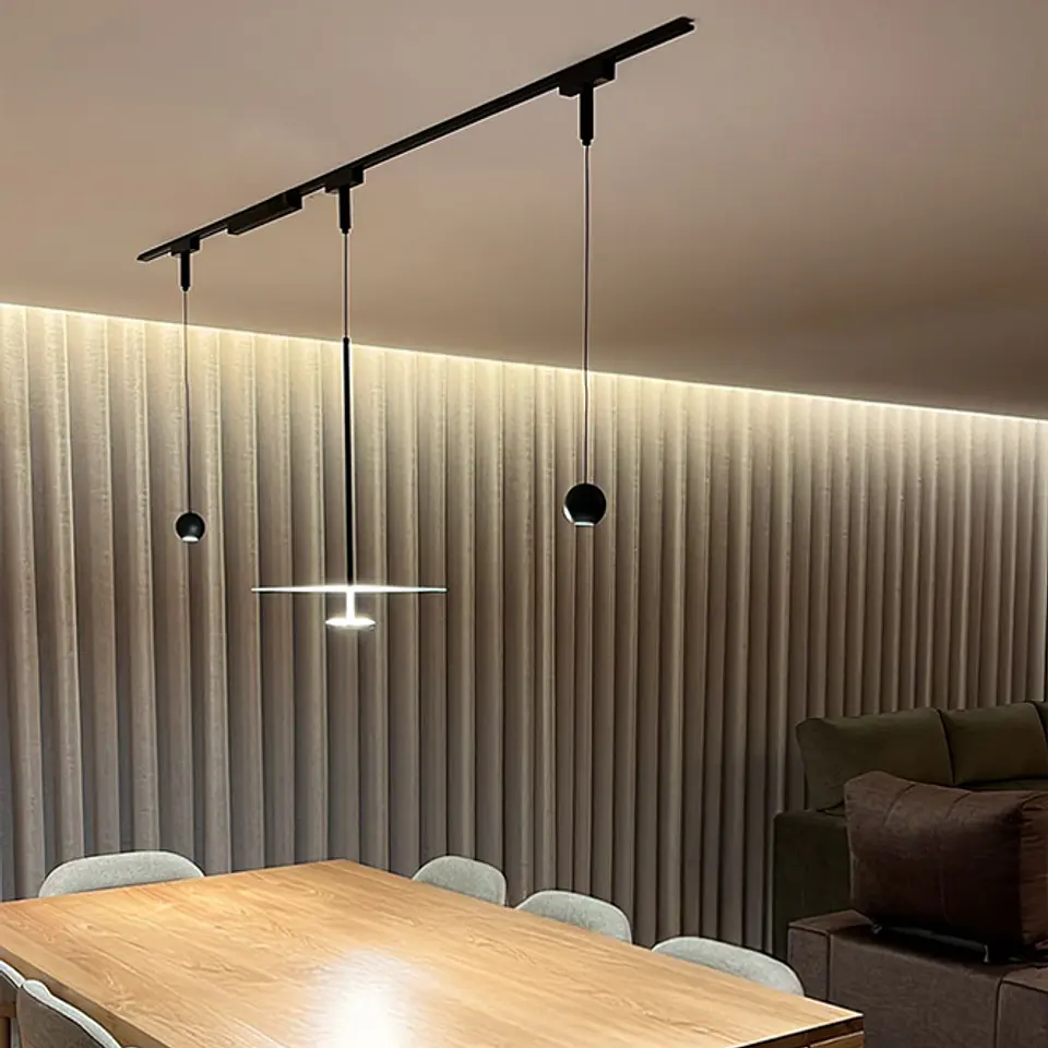 Suspensão para calha magnética PIQUET (2 condutores) 14W LED 1100lm 3000K 150° Alt.200xD.40cm preto 3