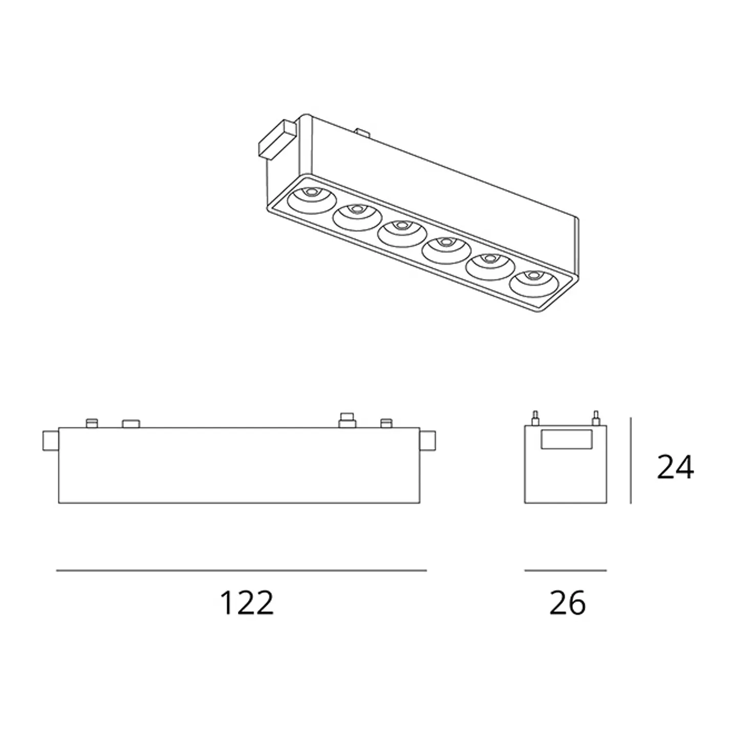 Barra para calha magnética PIQUET (2 condutores) 6W LED 480lm 3000K 24° C.12,2xL.2,6xAlt.2,4cm preto 3