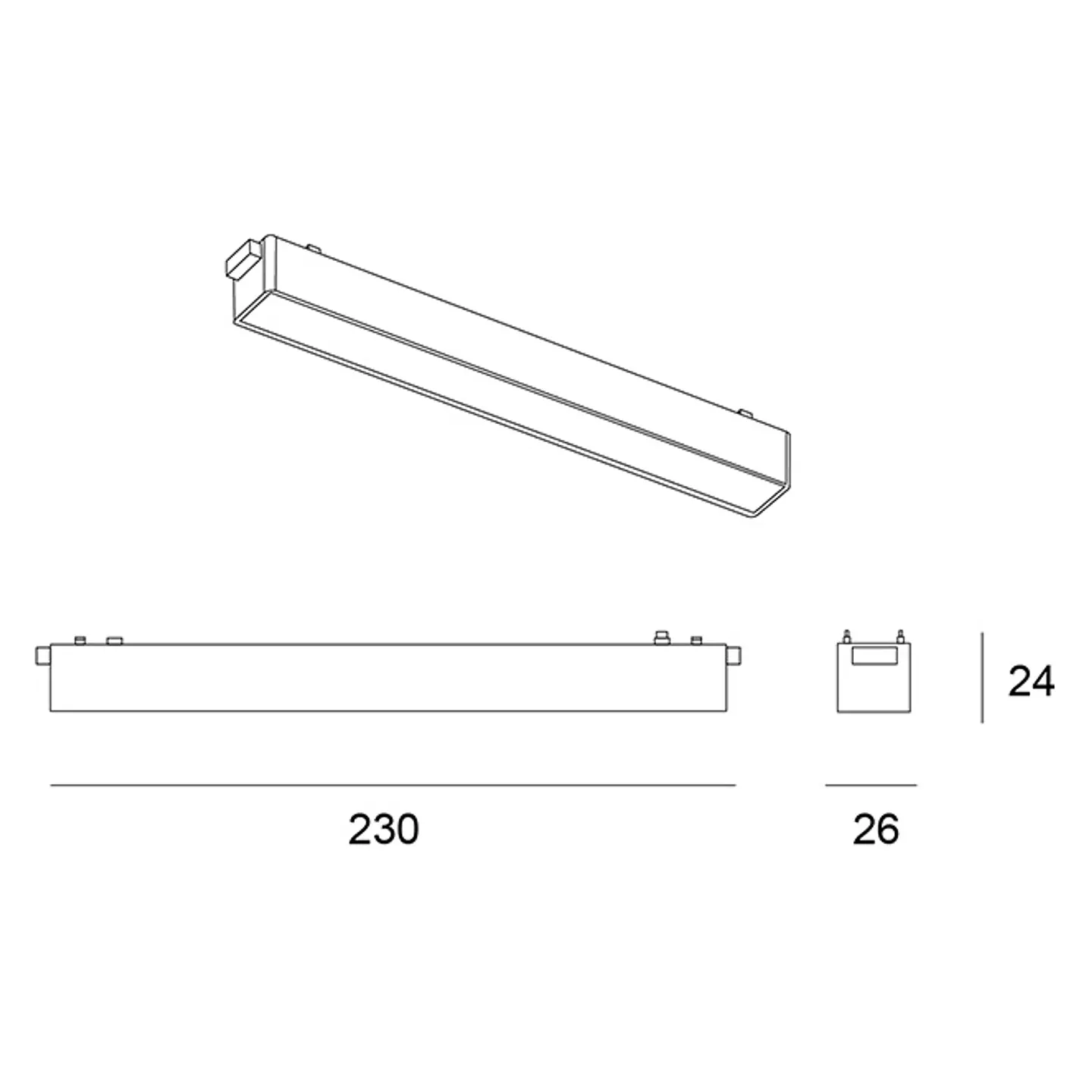 Barra para calha magnética PIQUET (2 condutores) 12W LED 560lm 3000K 150° C.23xL.2,6xAlt.2,4cm preto 3