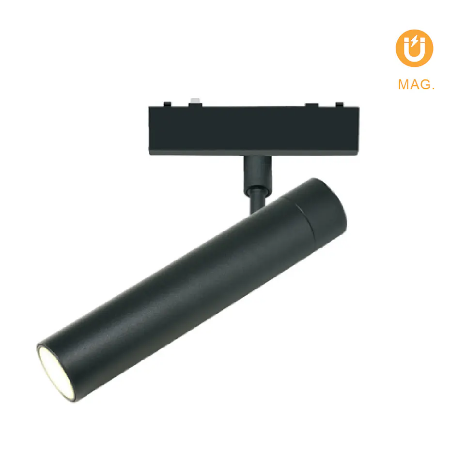 Foco para calha magnética PIQUET (2 condutores) 6W LED 290lm 3000K 38° Alt.19,8xD.2,7cm preto 1