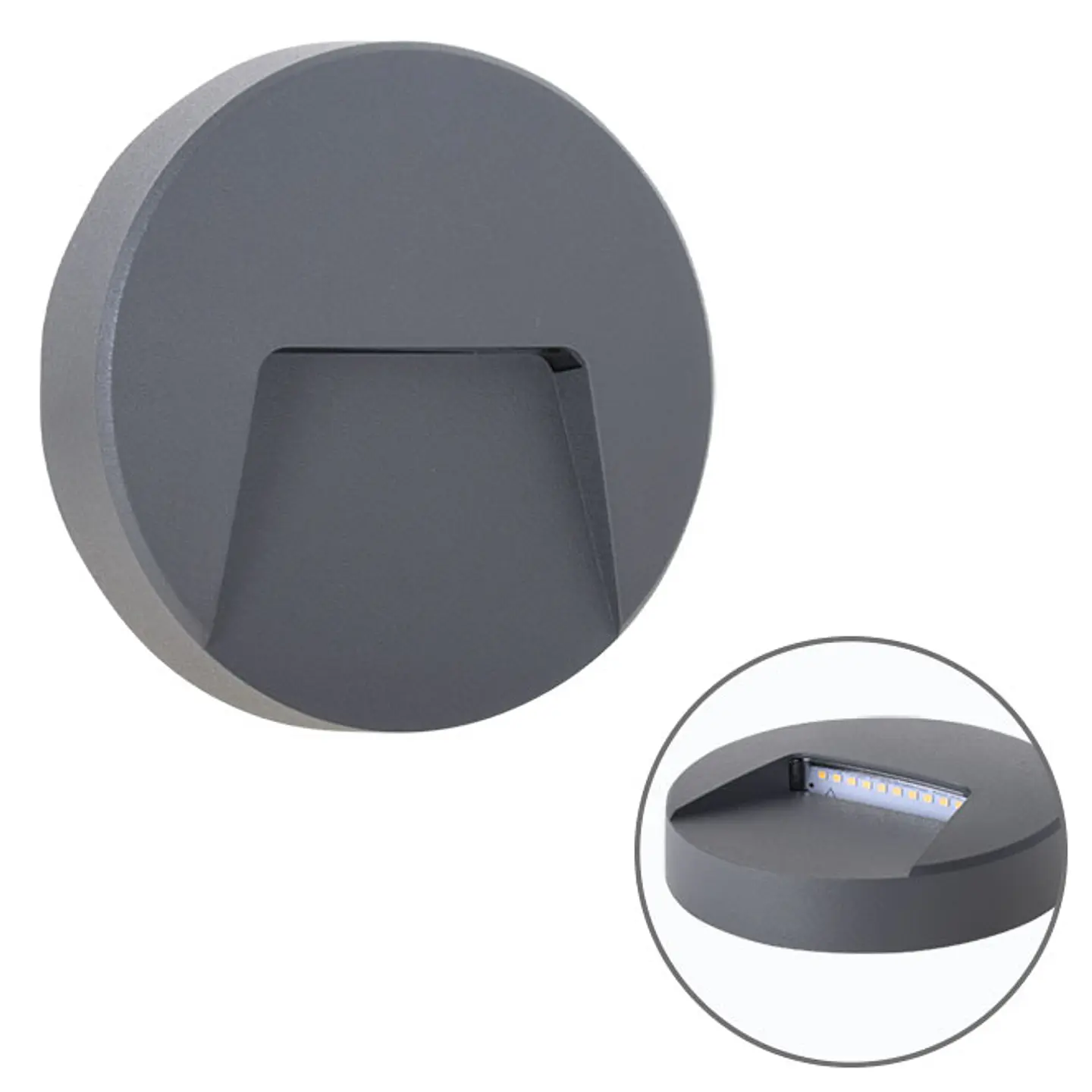 Aplique LEVIRA redondo IP65 1x3W LED 100lm 4000K L.3,2xD.13,5cm ABS+PC antracite 1