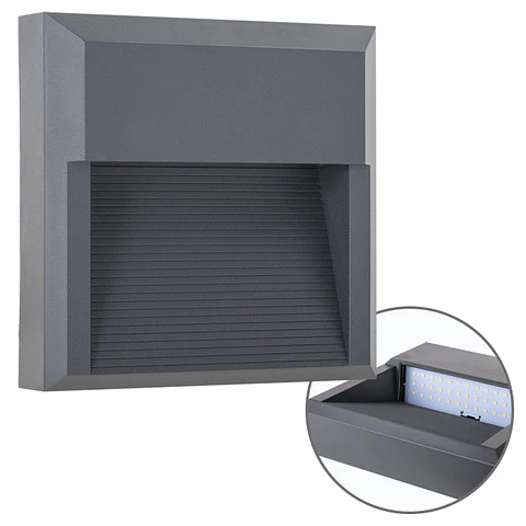 Aplique LORDELO quadrado IP65 1x8W LED 350lm 4000K C.20xL.5,5xAlt.20cm ABS+PC antracite
