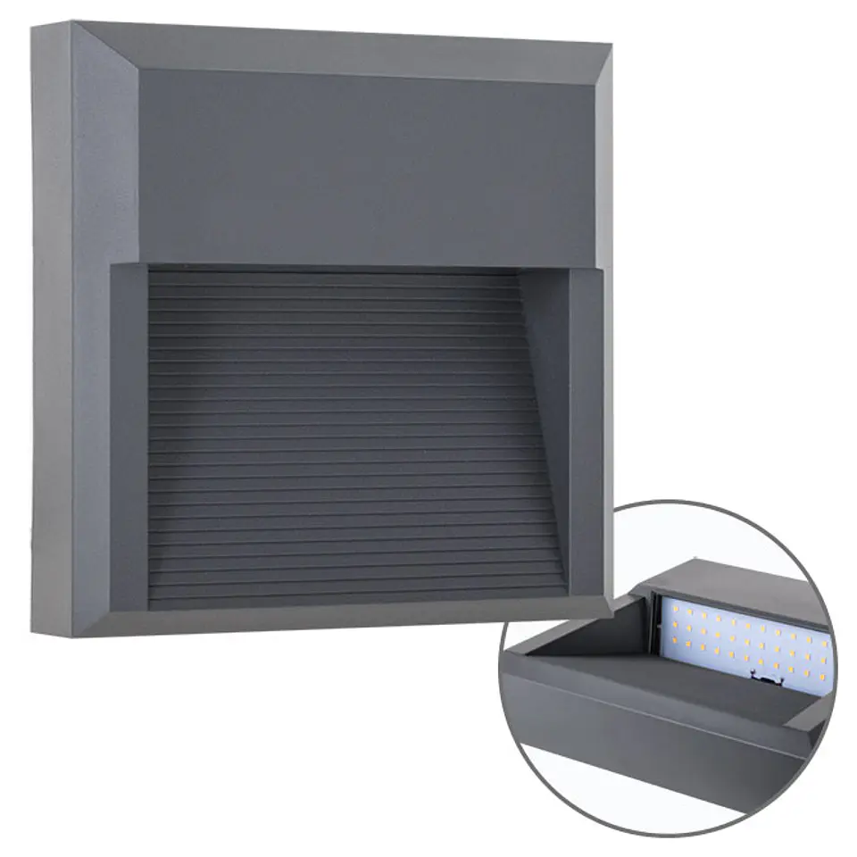 Aplique LORDELO quadrado IP65 1x8W LED 350lm 4000K C.20xL.5,5xAlt.20cm ABS+PC antracite 1