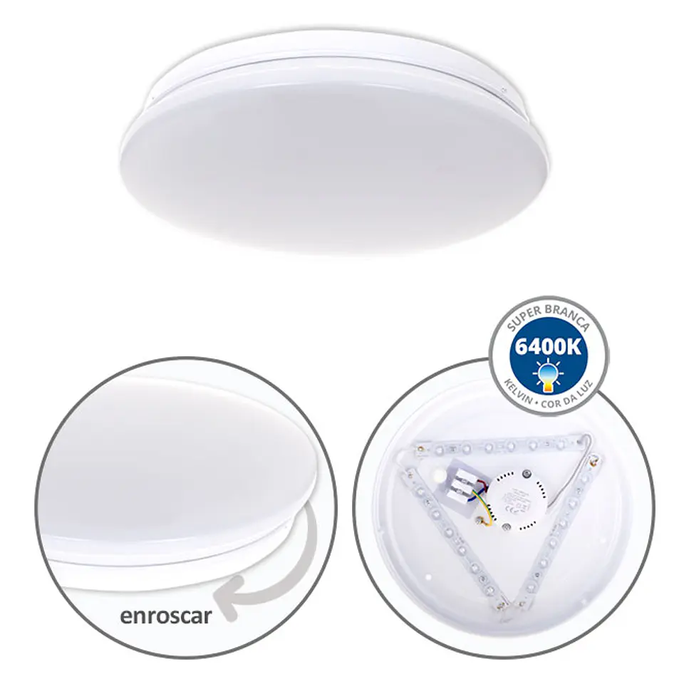 Plafond DRIFT 12W LED 960lm 6400K Alt.6xD.25cm branco 1