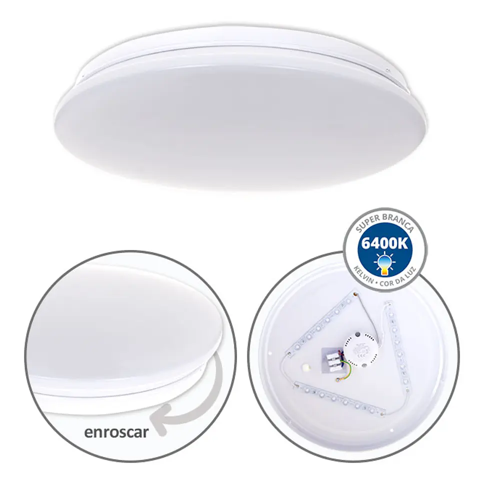 Plafond DRIFT 18W LED 1440lm 6400K Alt.6xD.32cm branco 1