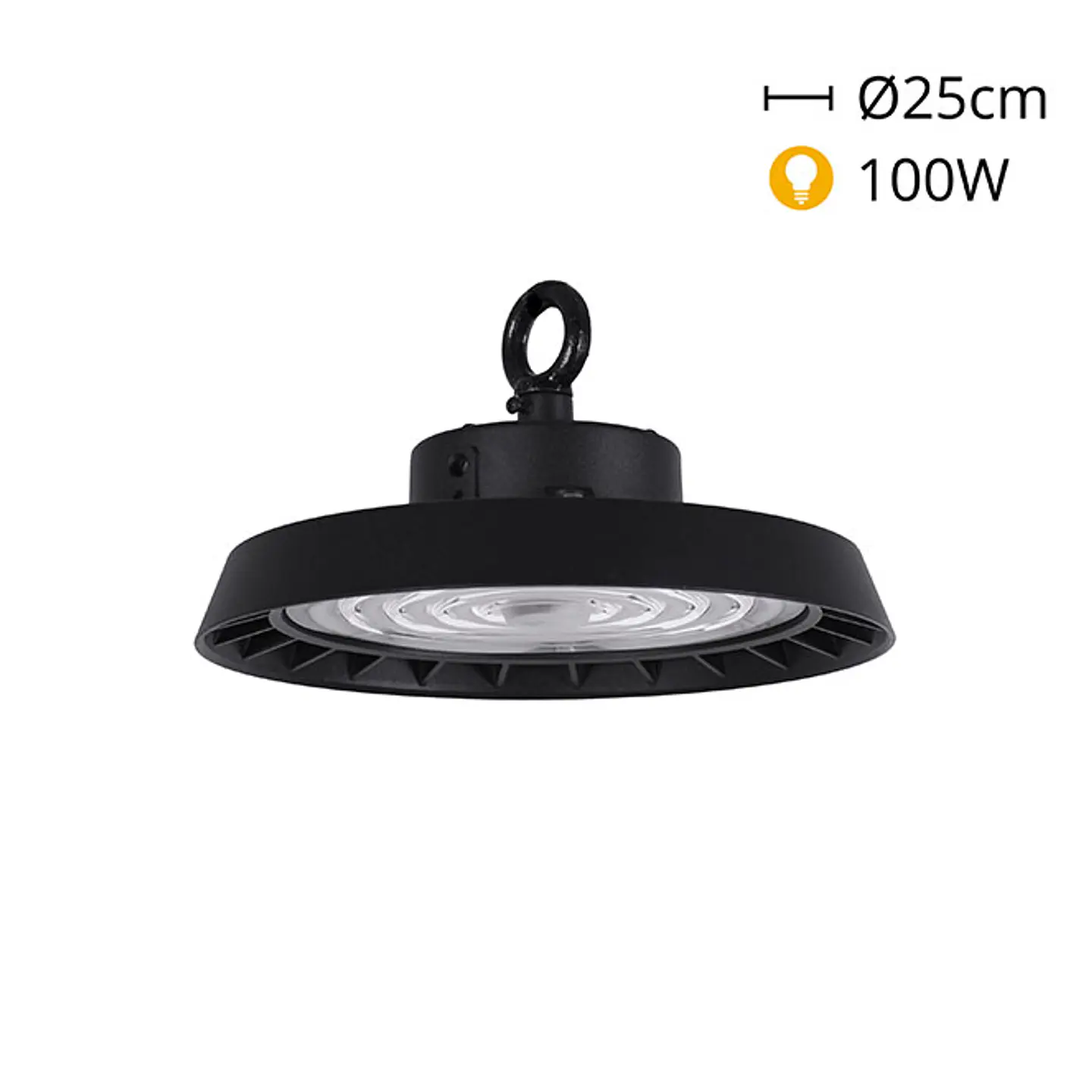 Campânula MEGAVISION IP65 1x100W LED 15000lm (150lm/W) 6500K 90° Alt.9,9xD.25cm preto 1