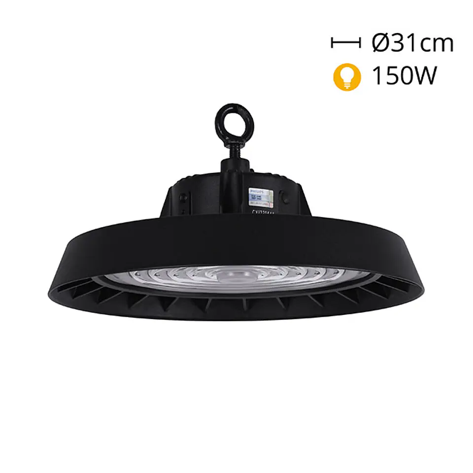Campânula MEGAVISION IP65 1x150W LED 22500lm 6500K 90° Alt.11xD.31cm preto 1