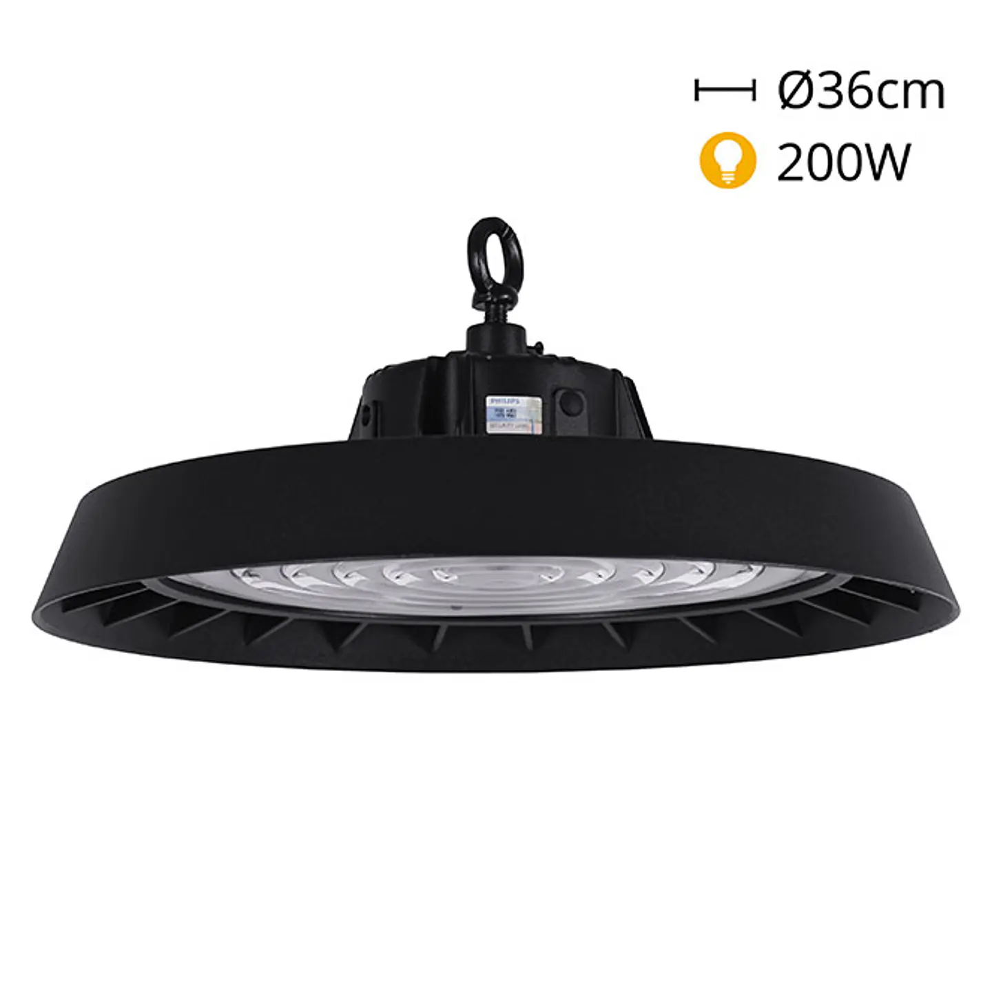 Campânula MEGAVISION IP65 1x200W LED 30000lm (150lm/W) 6500K 90° Alt.11xD.36cm preto 1