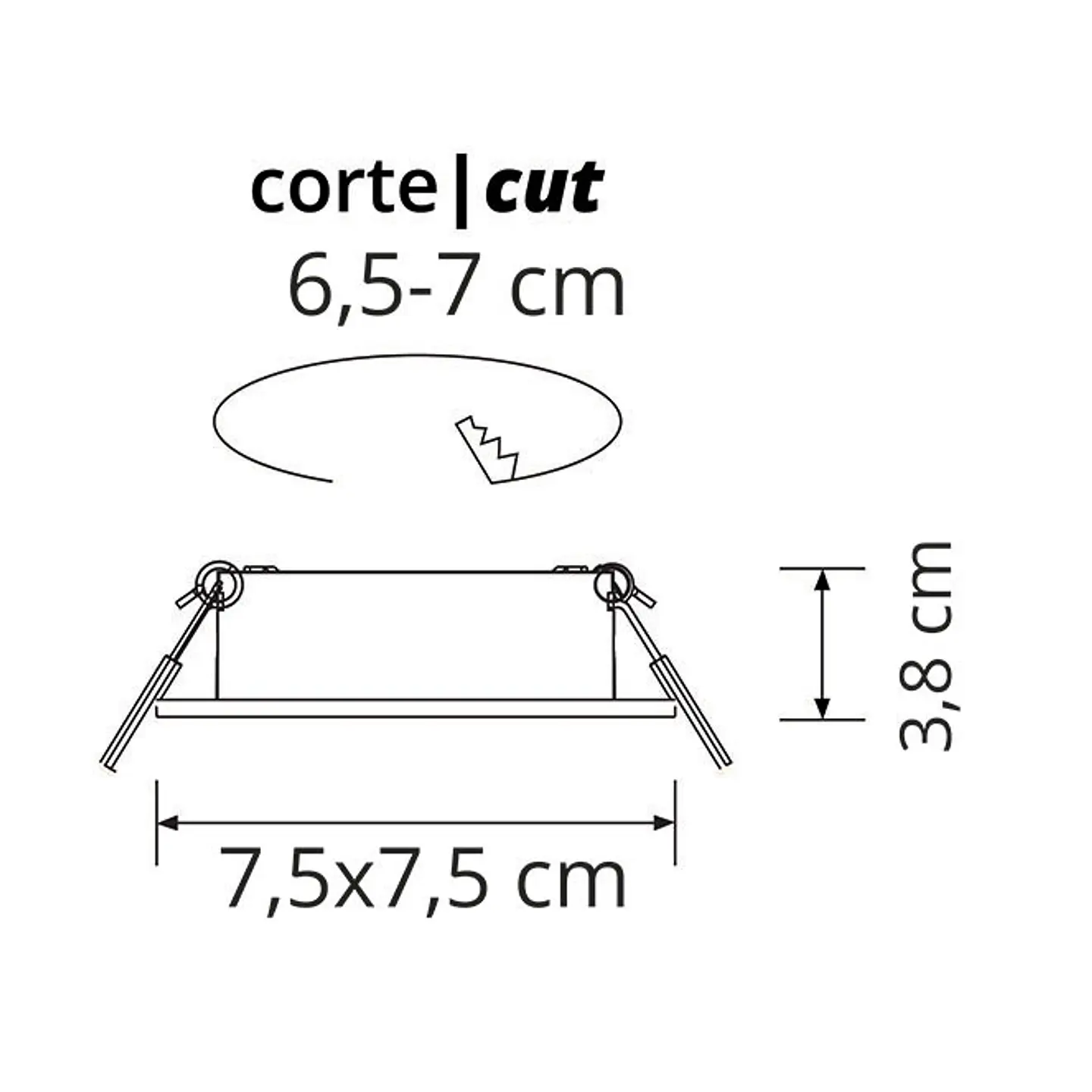 Aro de encastrar ZÉFIRO quadrado fixo C.7,5xL.7,5xAlt.3,8cm níquel 2