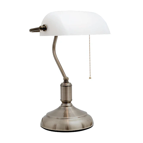 Candeeiro de mesa BANCARIO 1xE27 C.27xL.19xAlt.39cm níquel/branco