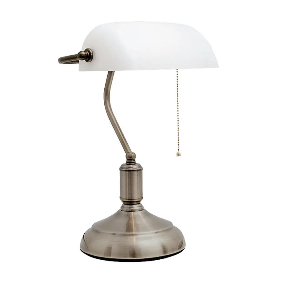Candeeiro de mesa BANCARIO 1xE27 C.27xL.19xAlt.39cm níquel/branco 1