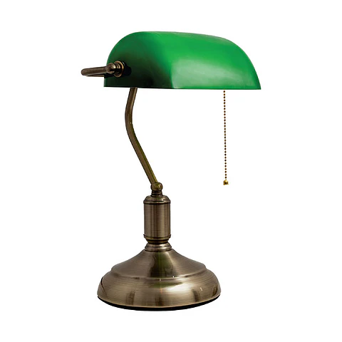 Candeeiro de mesa BANCARIO 1xE27 C.27xL.19xAlt.39cm oxidado/verde
