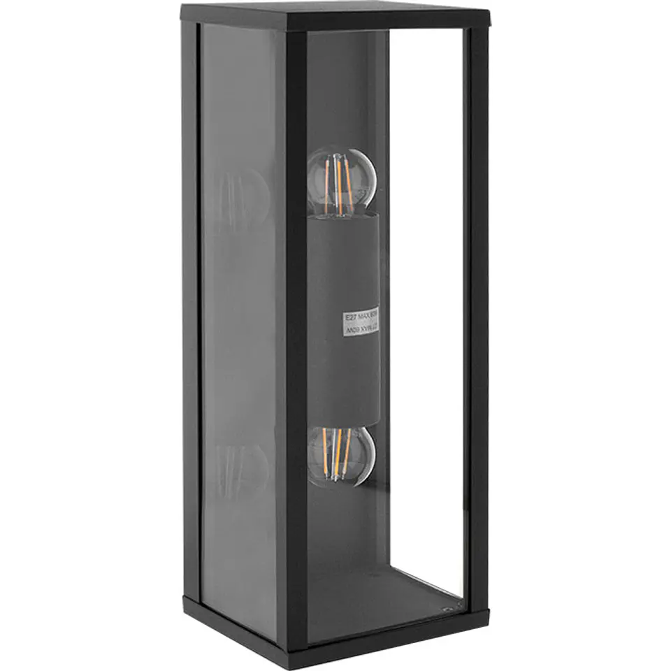 Aplique NOZELO IP44 2xE27 C.14xL.11,5xAlt.38cm alumínio+vidro antracite 1