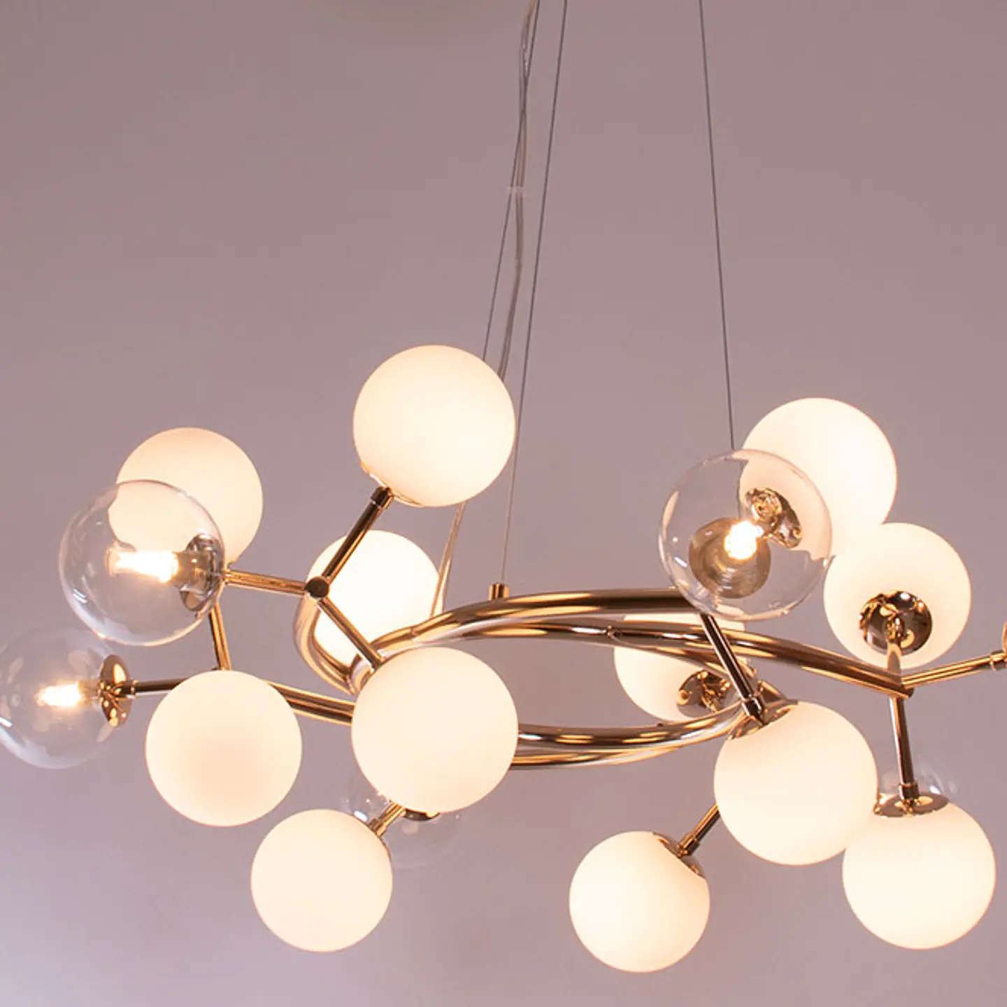 Candeeiro de tecto ANABEL 18xG9 Alt.Reg.xD.80cm dourado/branco 2