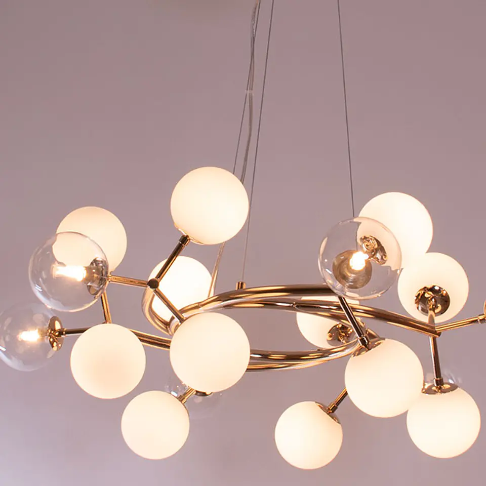 Candeeiro de tecto ANABEL 18xG9 Alt.Reg.xD.80cm dourado/branco 2