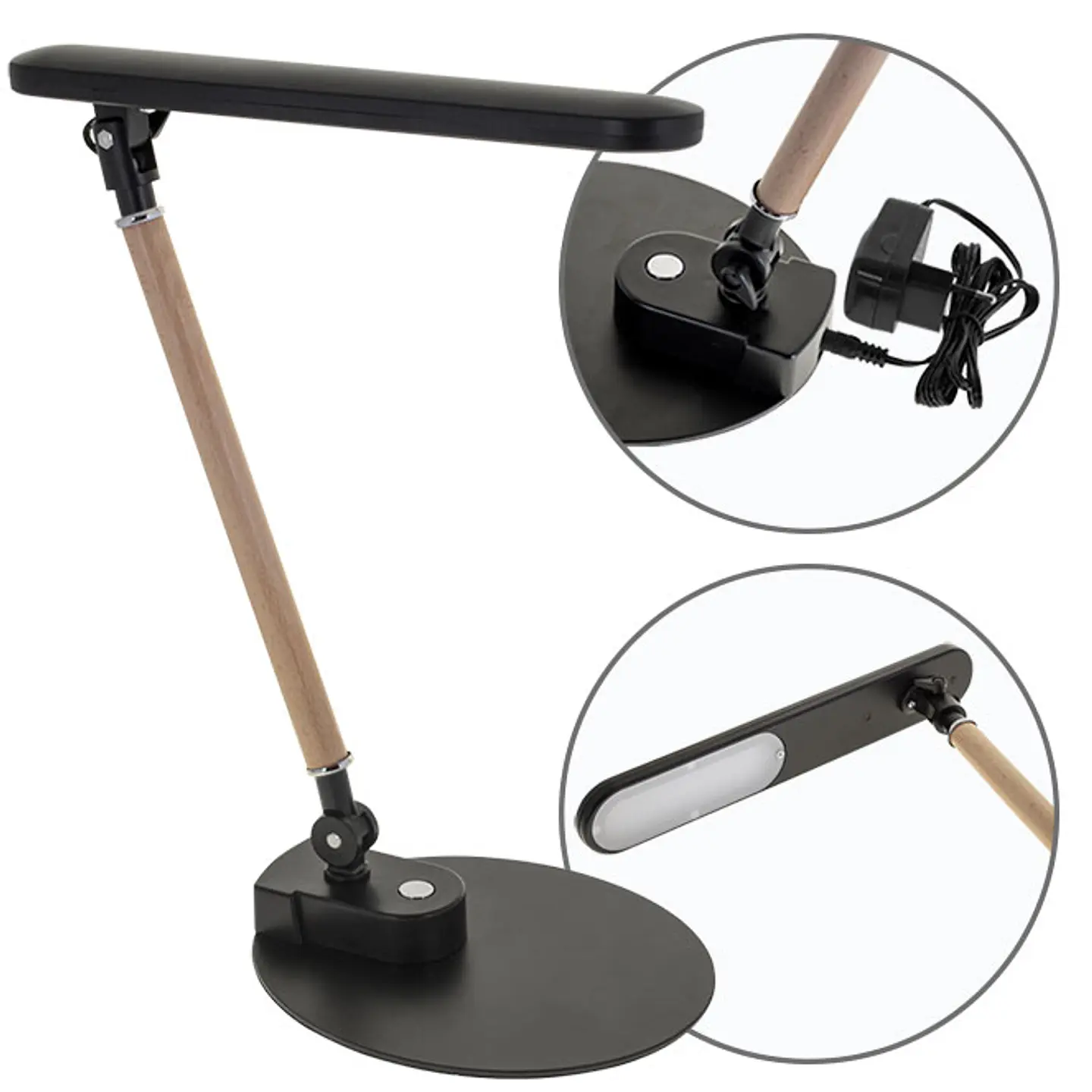 Candeeiro de mesa DAISY 1x5W LED 280lm 4000K C.30xL.17xAlt.Reg.cm preto/madeira natural 1