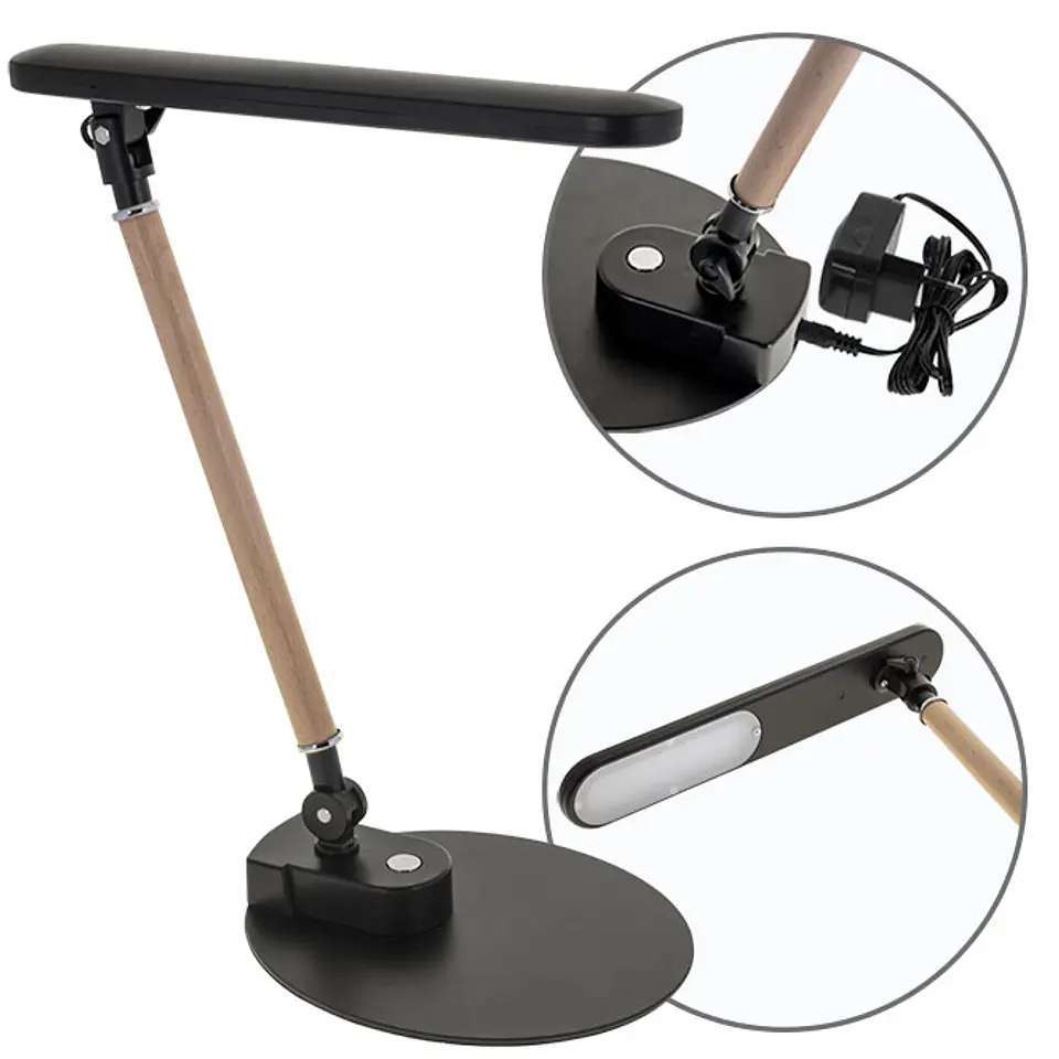 Candeeiro de mesa DAISY 1x5W LED 280lm 4000K C.30xL.17xAlt.Reg.cm preto/madeira natural 1