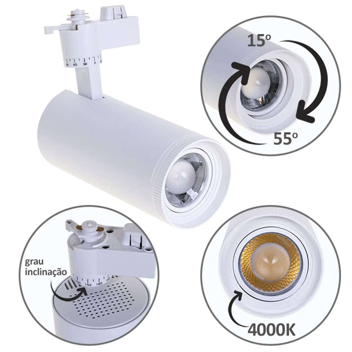 Foco para calha ARGOS (2 condutores) 1x30W LED 4000K C.17xxD.8cm 1