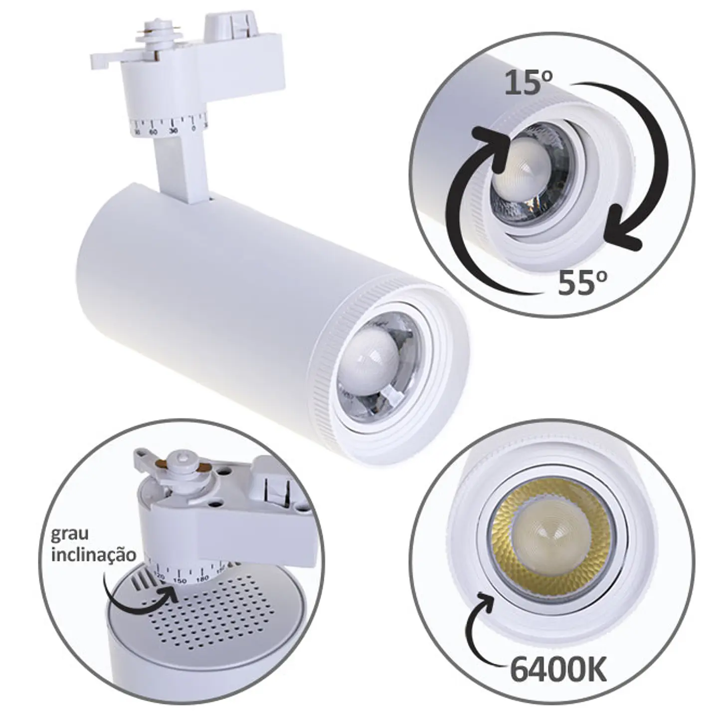 Foco para calha ARGOS (2 condutores) 1x30W LED 6400K C.17xxD.8cm 1