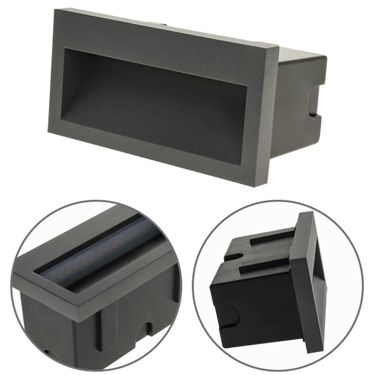 Aplique de encastrar MUSTANG rectangular IP54 1x3W LED 50lm 3000K C.14xL.7xAlt.7cm antracite 1