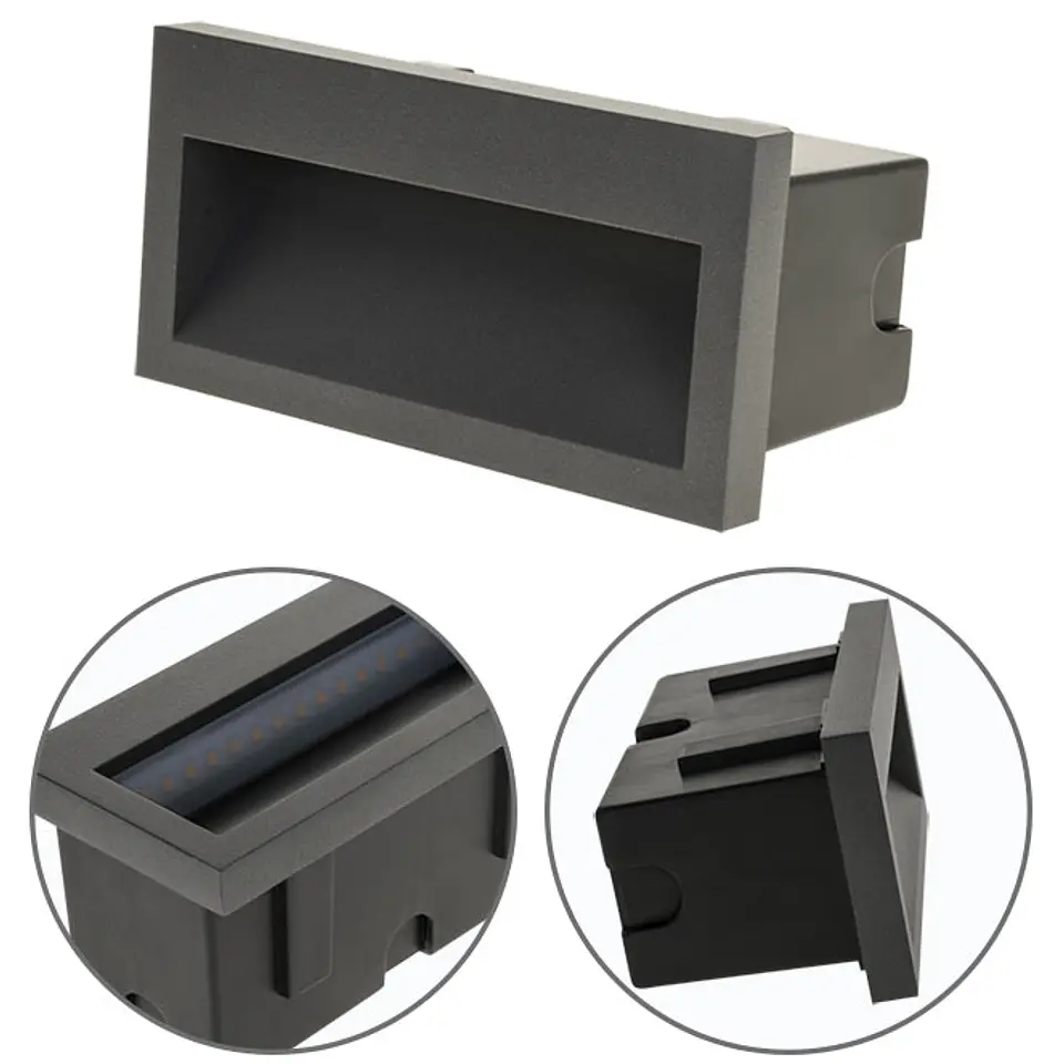 Aplique de encastrar MUSTANG rectangular IP54 1x3W LED 50lm 3000K C.14xL.7xAlt.7cm antracite 1