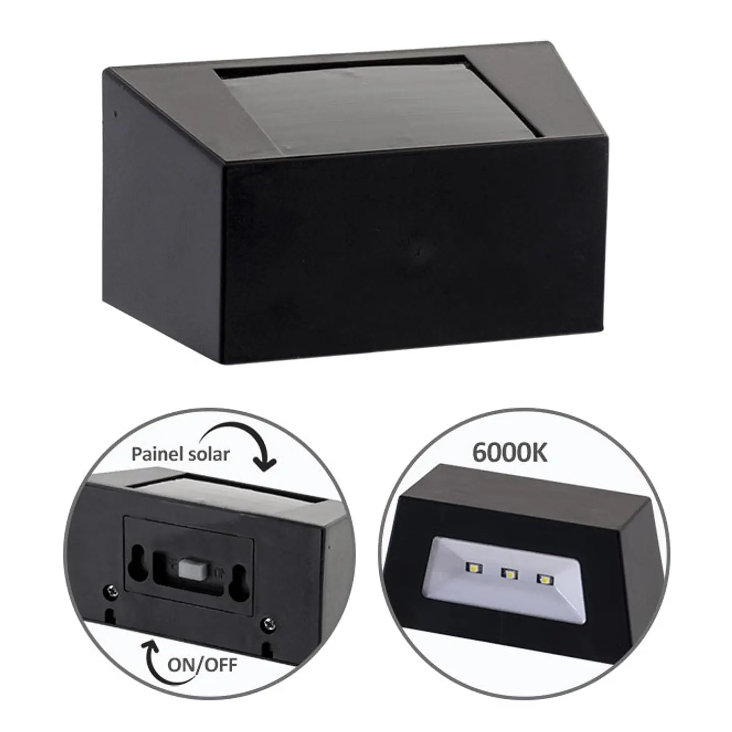 Aplique solar QUARTINO IPX4 1x0,21W LED 5lm 6000K C.10,2xL.5xAlt.5,1cm preto 1