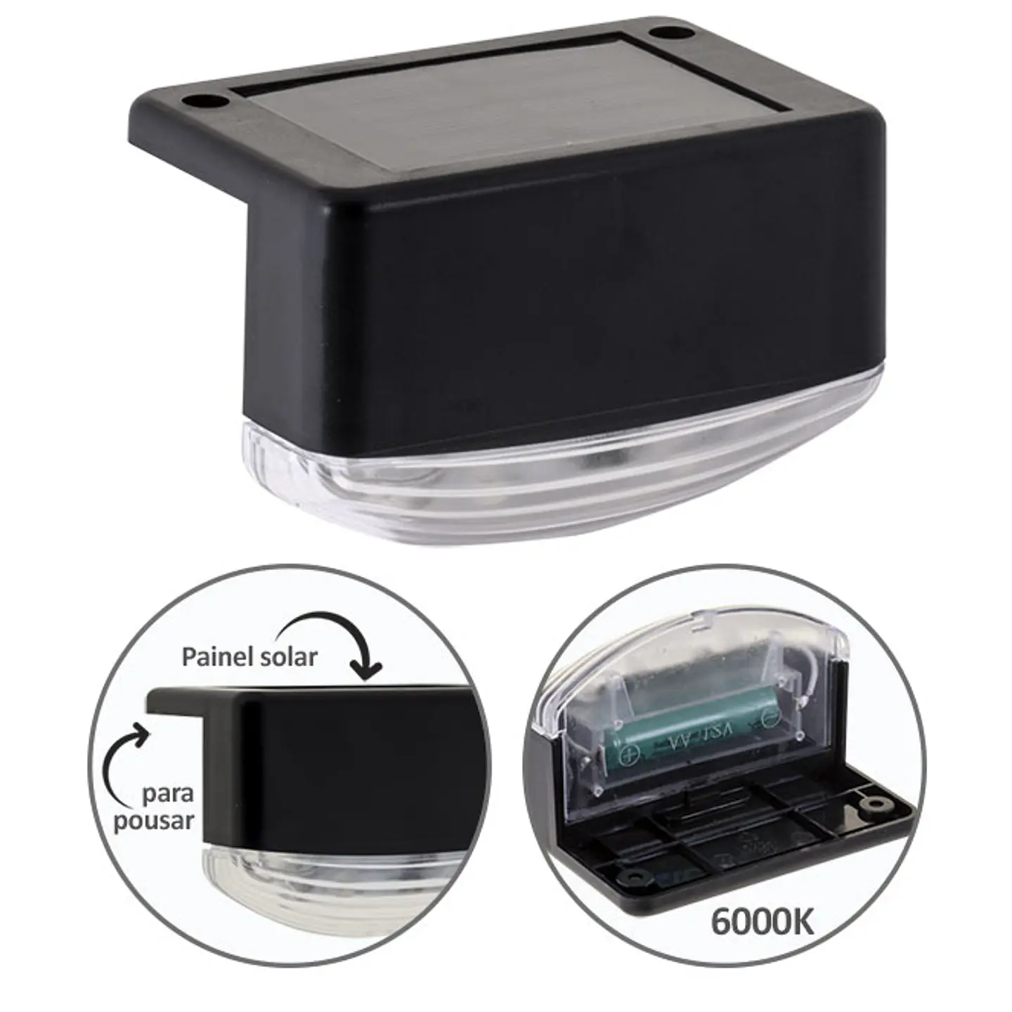 Aplique solar TITO IPX4 1x0,14W LED 3lm 6000K C.8,3xL.5,5xAlt.5,5cm preto 1