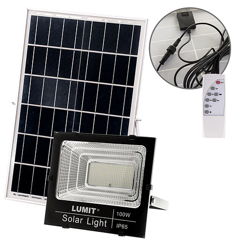 Projector solar NAVARRE IP65 1x100W LED 2400lm 6500K C.28,5xL.9xAlt.25,5cm preto